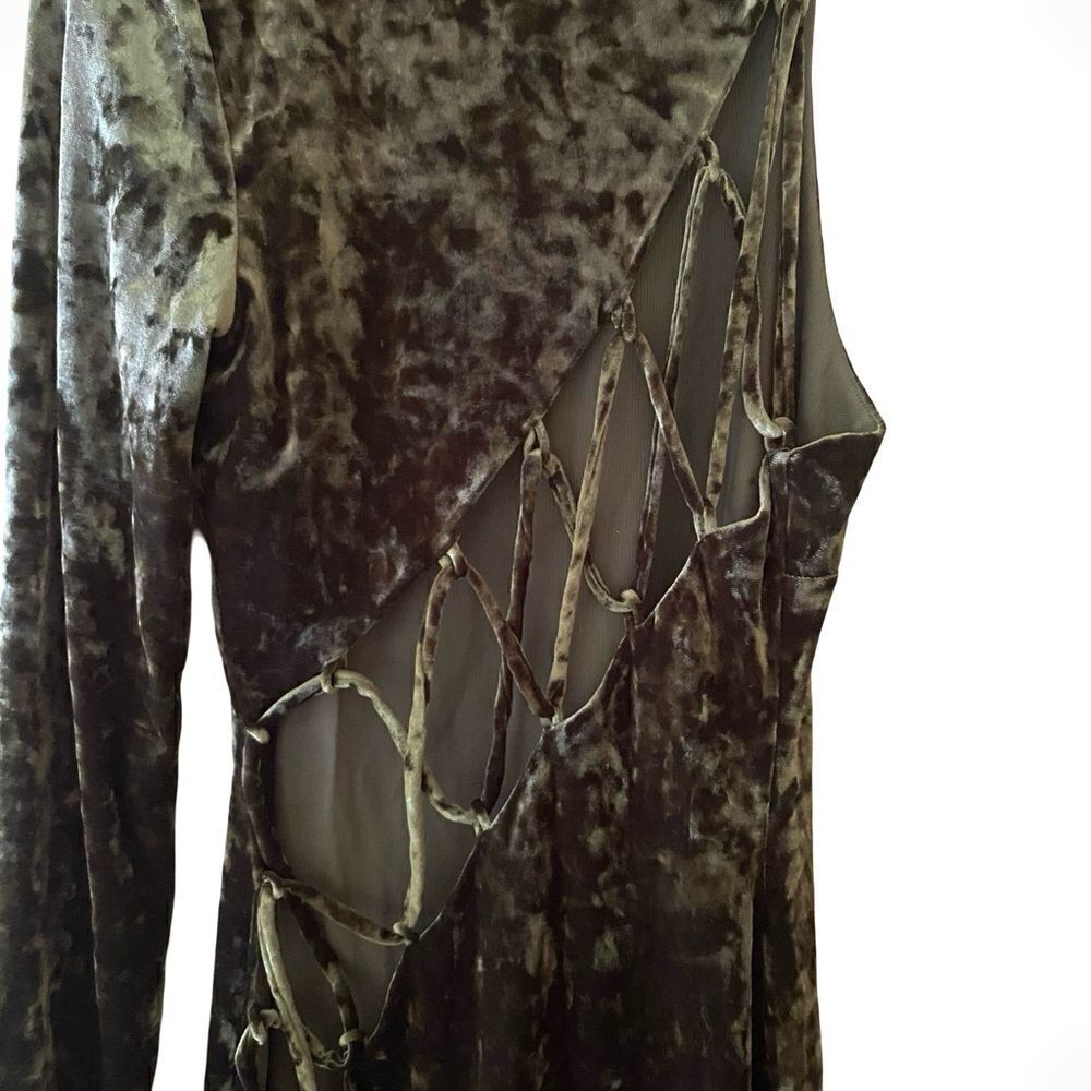 Camila Coelho Revolve Gabriel Maxi Olive Green crushed velvet lace up dress S - Picture 13 of 16